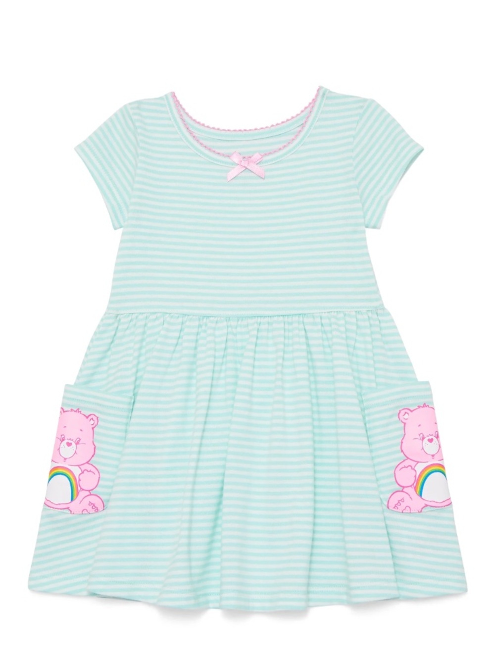 Care Bears Toddler Girls Green Stripe Pocket Dress Size 5T NWT